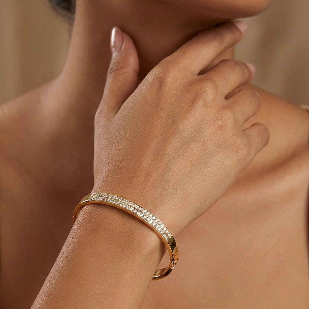 Elegant Gold-Tone Crystal Studded Bangle