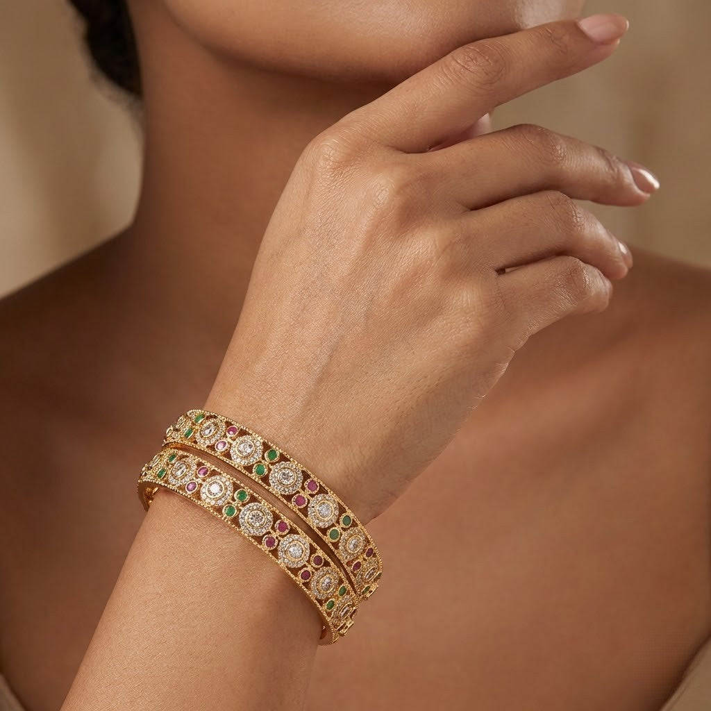 Royal Kundan Meenakari Gold-Finish Bangles