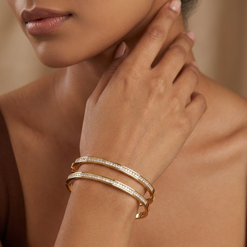 Elegant Gold Diamond Line Bangles