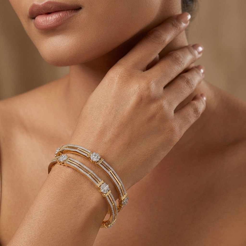 Radiant Harmony Diamond Gold Bangles (Pair)
