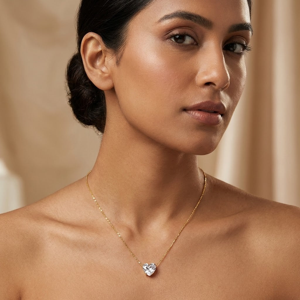 Golden Heart Solitaire Necklace
