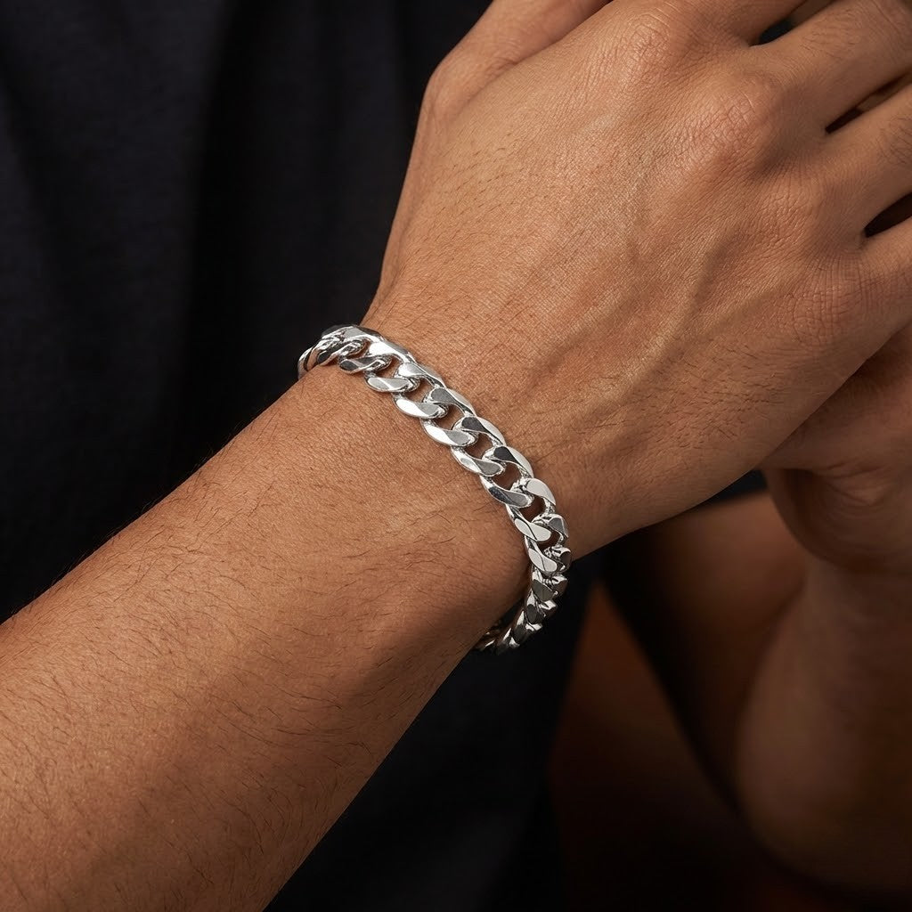 Classic Silver Curb Chain  Mens Bracelet