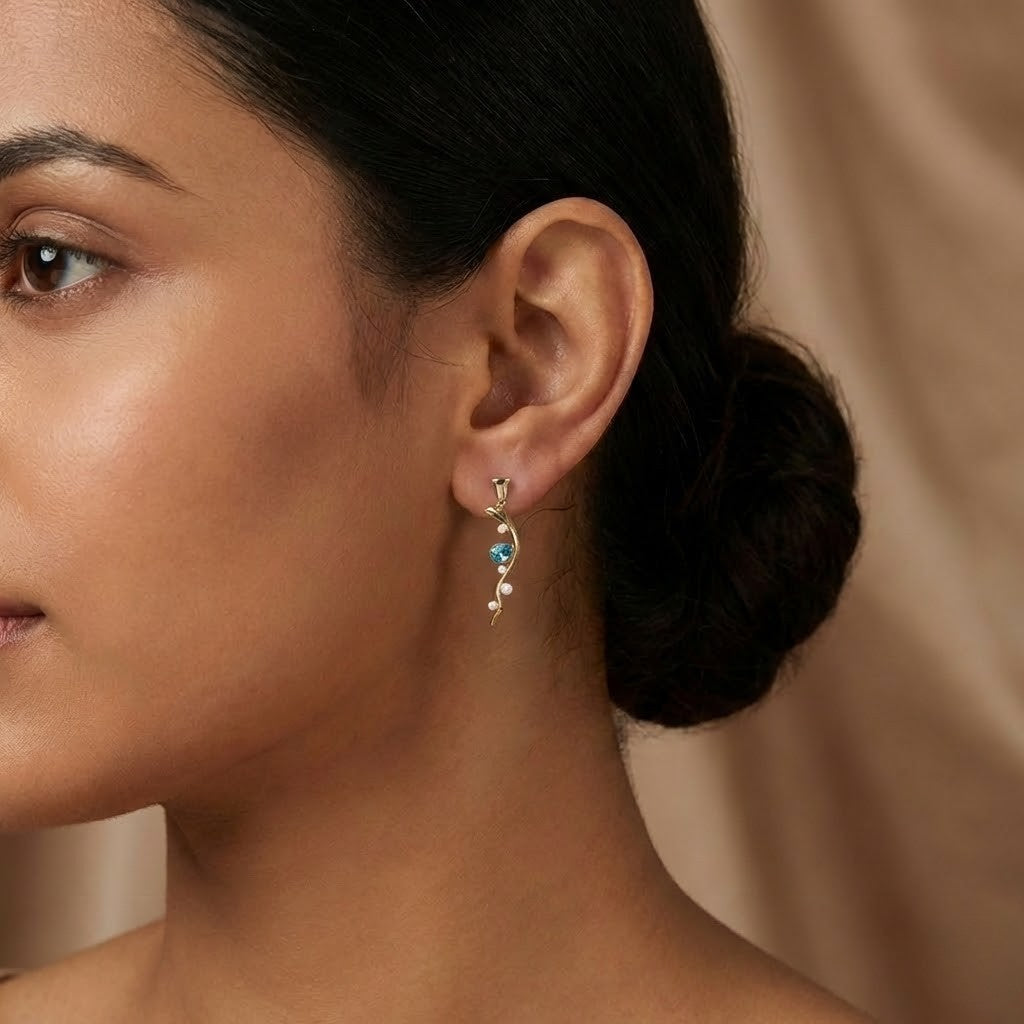 Aqua Pearl Wave Drop Earrings