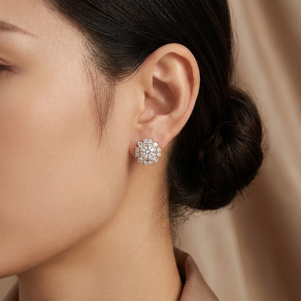 Radiant Halo Diamond Stud Earrings