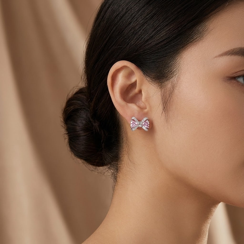 Blush Bow Sparkle Stud Earrings