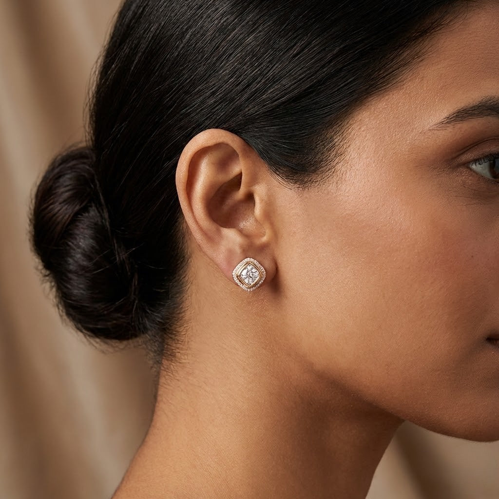 Emerald Aura Diamond Stud Earrings