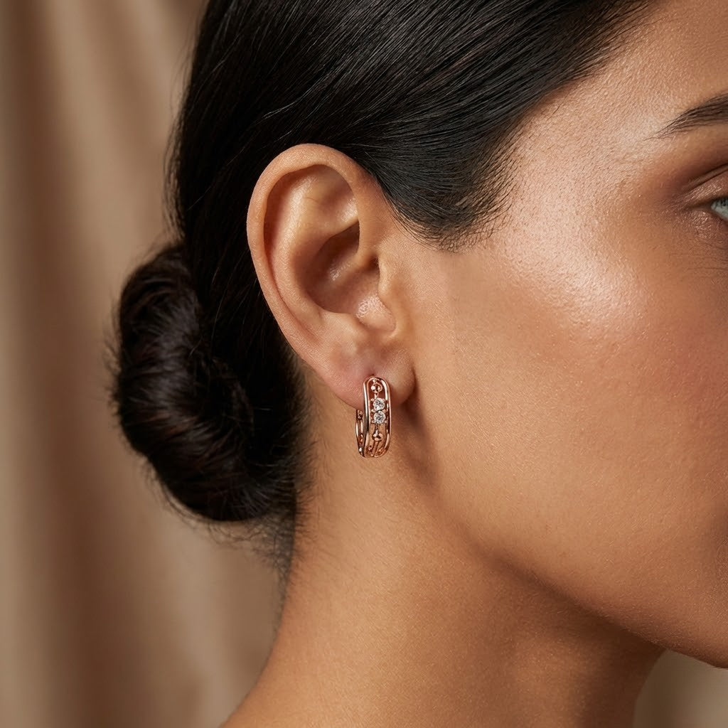 Rose Gold Pearl & Diamond Huggie Earrings