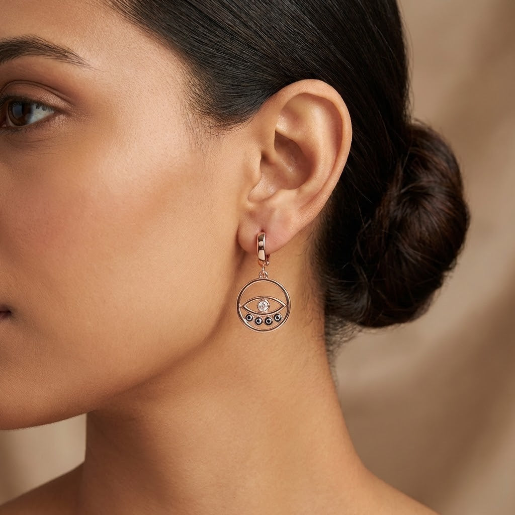 Evil Eye Halo Drop Earrings